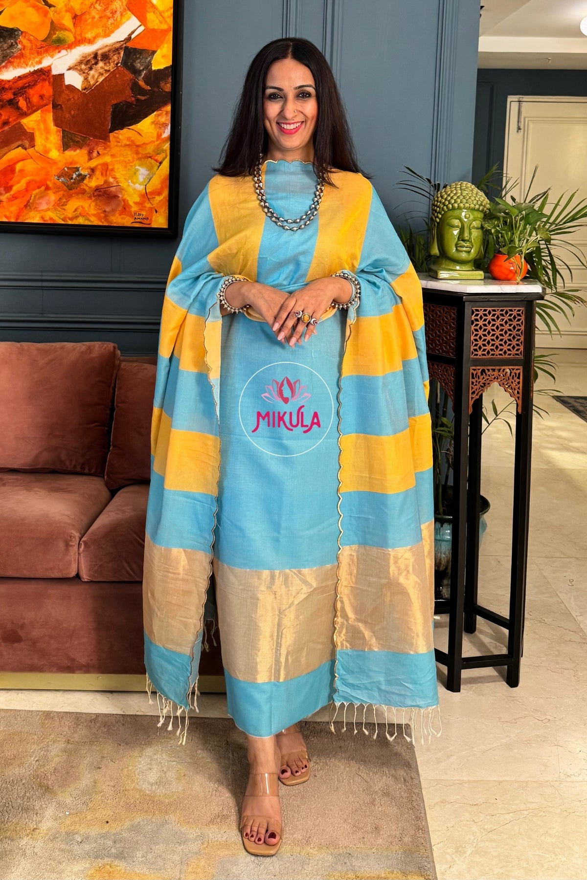 Beautiful Maheshwari weave silk by cotton kurta dupatta sets